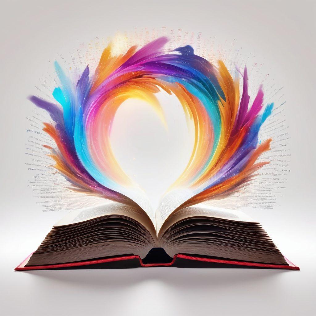 An open book radiating beams of colorful light, pages filled with words morphing into synonyms and antonyms, creating a whirlwind of vocabulary around it, with a person standing in awe at the center. hyper-realistic. vibrant colors. white background.
